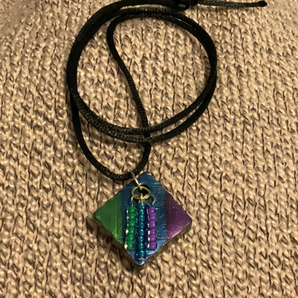 🟧New Polymer Clay Multicolored Pendant Necklace With Black Adjustable Silky Cord
